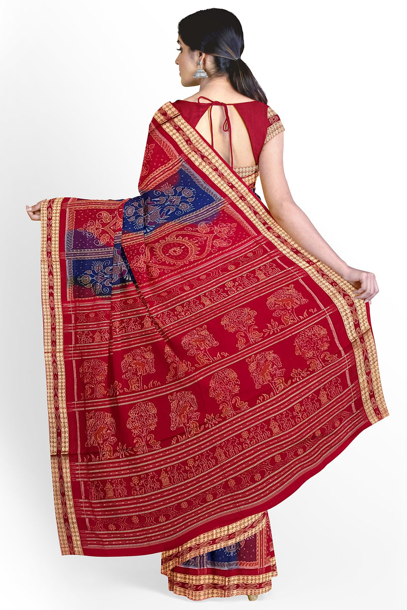 Flower design in the box Sambalpuri cotton saree with blouse piece