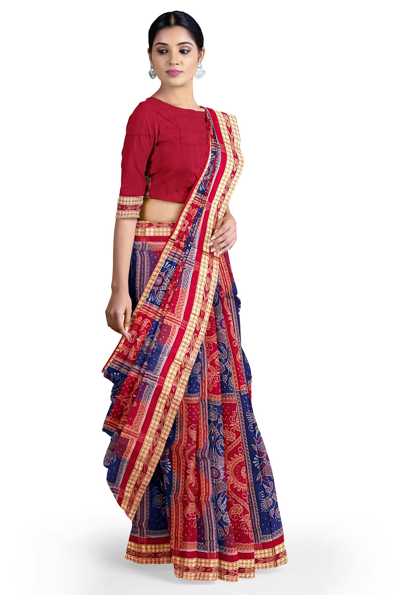 Flower design in the box Sambalpuri cotton saree with blouse piece