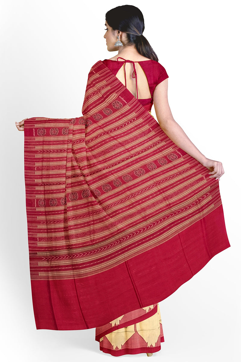 Sambalpuri Tusser Silk Phodakumbha boarder saree with blouse piece