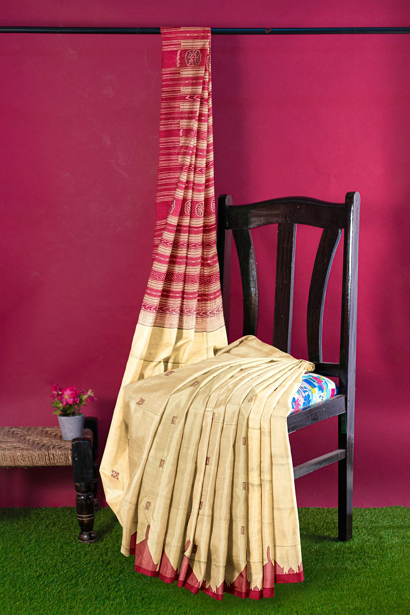 Sambalpuri Tusser Silk Phodakumbha boarder saree with blouse piece