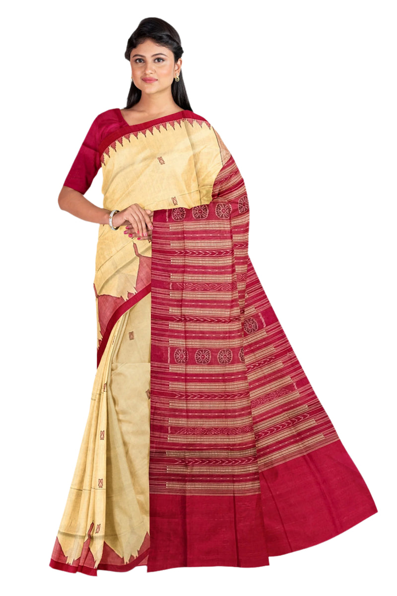 Sambalpuri Tusser Silk Phodakumbha boarder saree with blouse piece