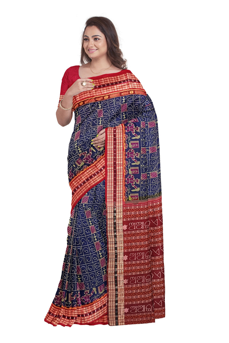 Exquisite Oriya letters design Sambalpuri cotton saree with blouse piece
