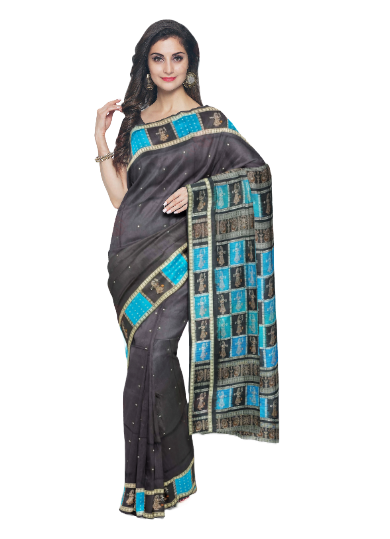 Doll boarder design bomkai silk saree with blouse piece