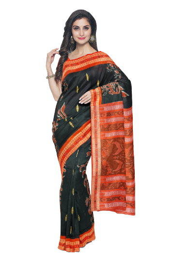 Peacock design with Bomkai motifs Sambalpuri cotton saree with blouse piece.