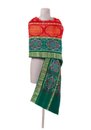 Premium Sambalpuri cotton dupatta. Fish boarder. Color: Red and Green