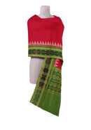 Sambalpuri cotton Dupatta, red and light mehendi green colors