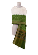 Sambalpuri cotton Dupatta, White, Mehendi green colors combination
