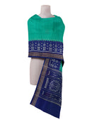 Sambalpuri cotton Dupatta, Rama Green and blue colors combination