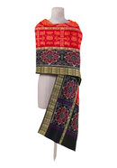 Premium Sambalpuri cotton dupatta. Fish boarder. Color: Red and Black