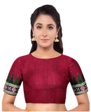 Pasapali boarder design Bomkai Silk Unstitched Blouse Piece,  Color : Maroon, Options :1 mtr