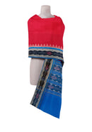 Sambalpuri cotton Dupatta, Red and Sky blue colors combination