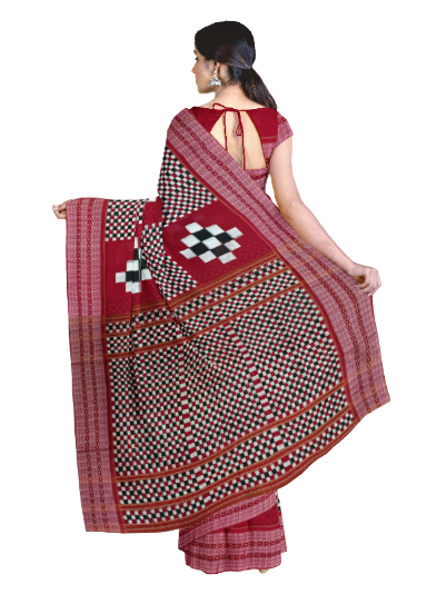 Check check and Pasapali design Sambalpuri cotton saree with blouse piece