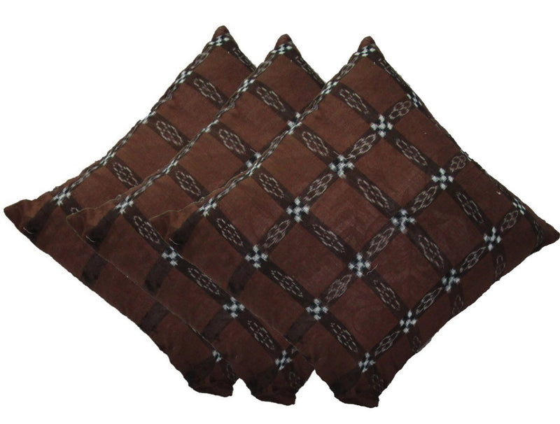 OdiKala Sambalpuri Cushion cover in Saddle Brown color - Set of Three-Cushion Cover-OdiKala-OdiKala