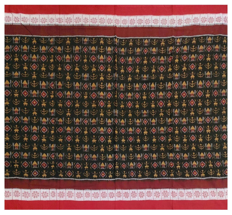 Terracotta art design sambalpuri cotton saree with blouse piece