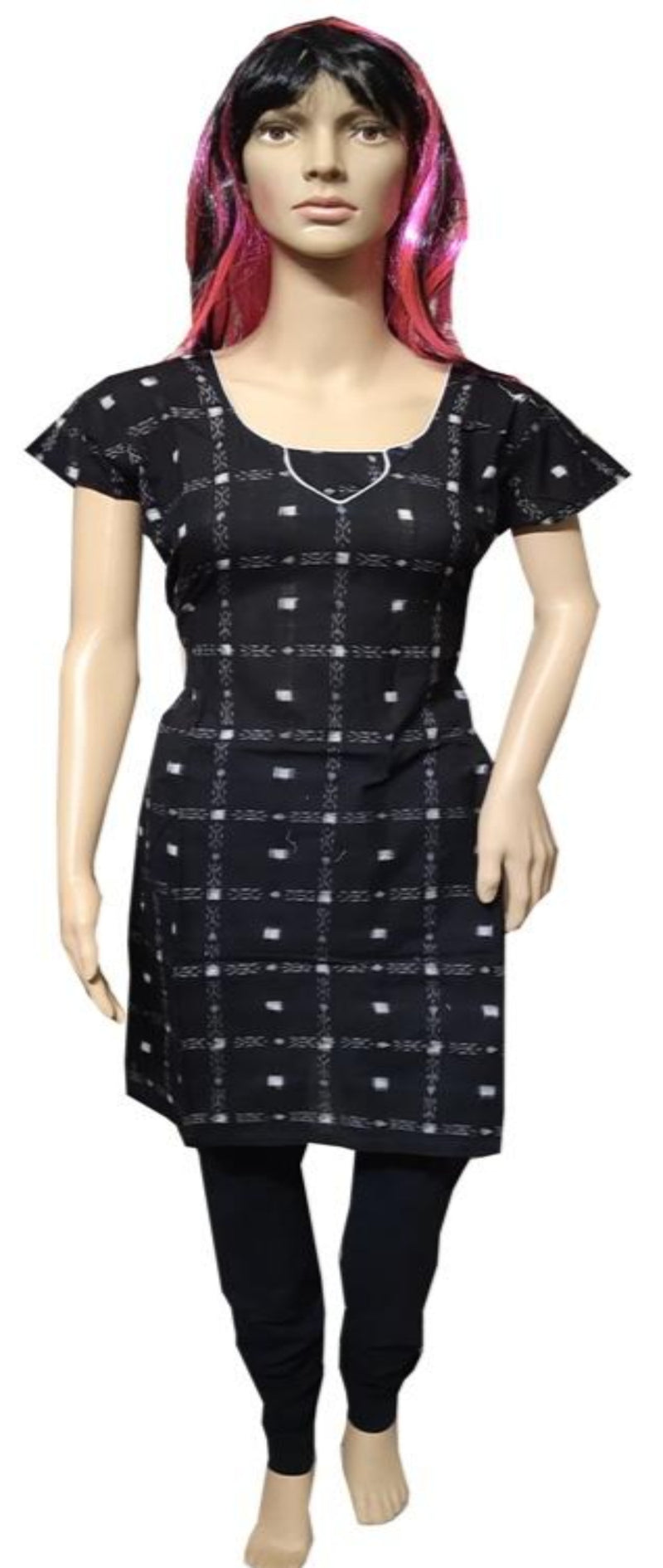 Handloom Ikat Cotton Kurti, Size 34", Black