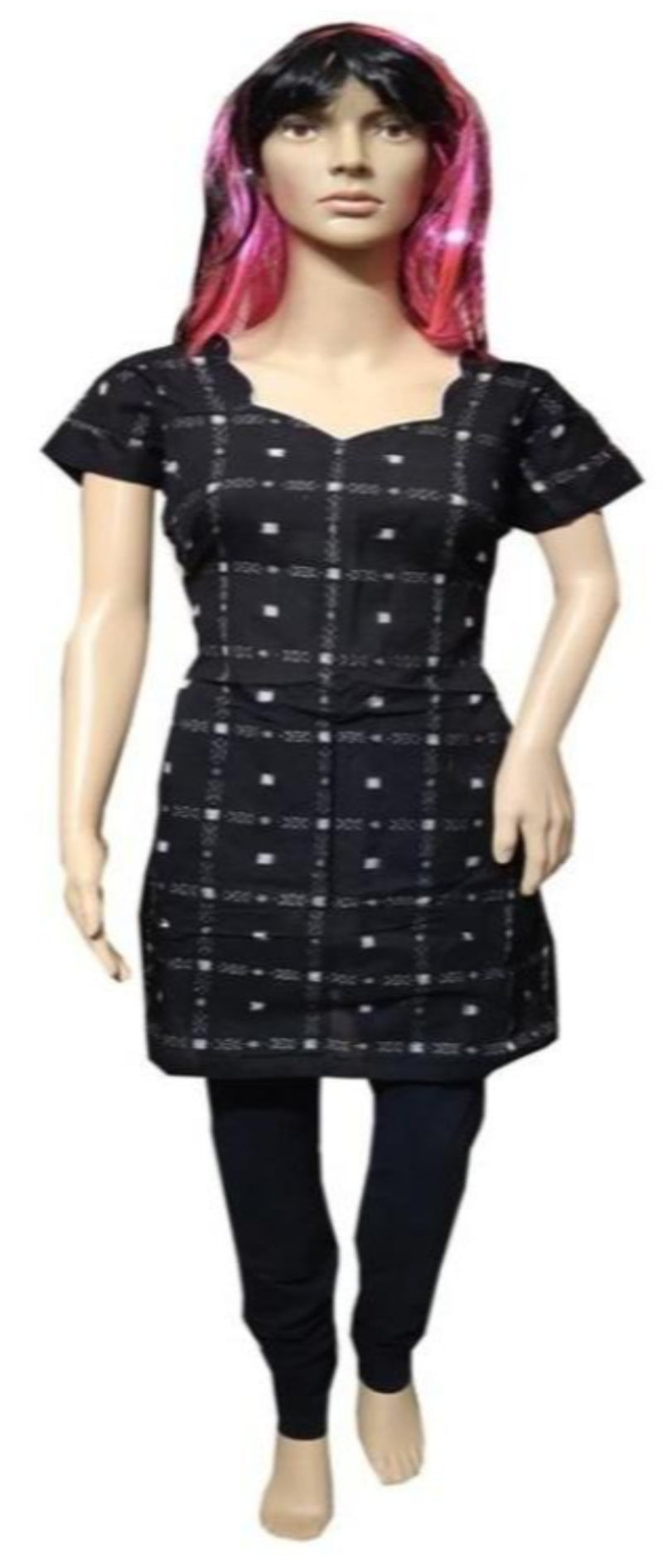 Handloom Ikat Cotton Kurti, Size 38 Inches, Black Colour