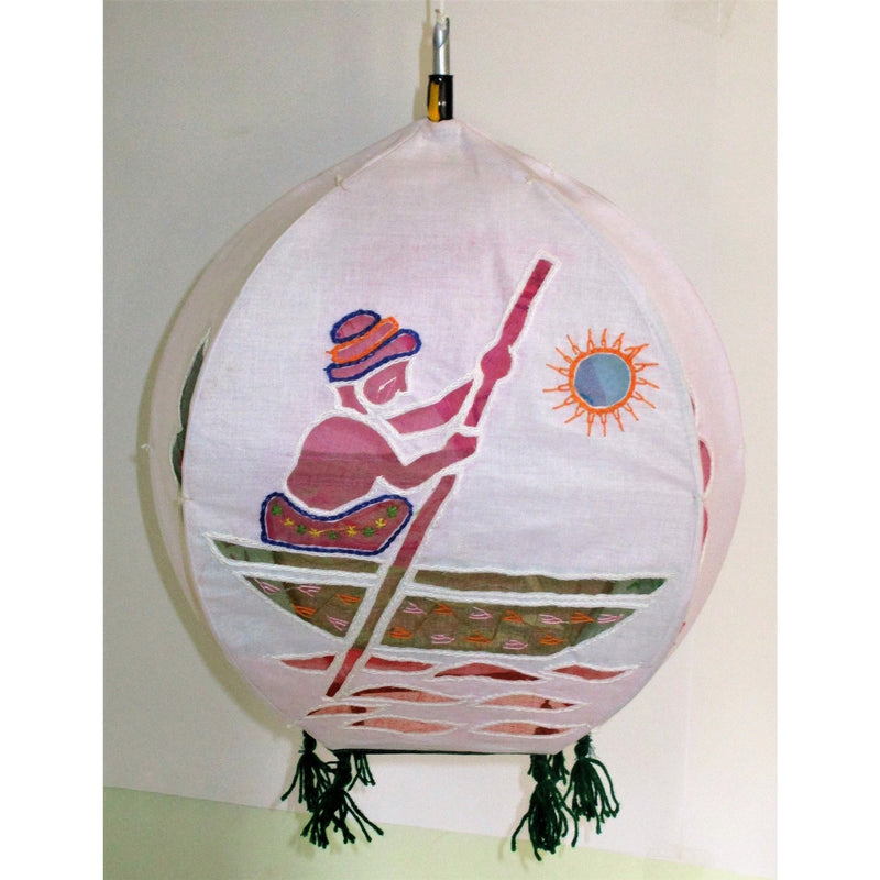 Unique colorful Lamp like Roof Hanging from Pipili-Appliques-OdiKala Handicrafts-white-20 cm length and 39 cm diameter-OdiKala