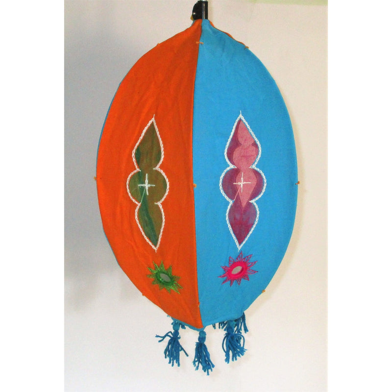 Unique colorful Lamp like Roof Hanging from Pipili-Appliques-OdiKala Handicrafts-Orange and Turquiose-20 cm length and 39 cm diameter-OdiKala