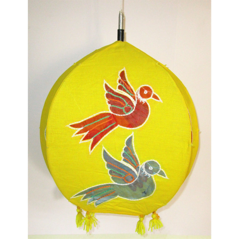 Unique colorful Lamp like Roof Hanging from Pipili-Appliques-OdiKala Handicrafts-Yellow Bird-20 cm length and 39 cm diameter-OdiKala