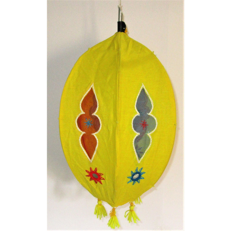 Unique colorful Lamp like Roof Hanging from Pipili-Appliques-OdiKala Handicrafts-Yellow Bird-20 cm length and 39 cm diameter-OdiKala