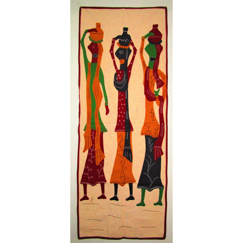 Unique Three Ladies Modern Art Wall Hanging from Pipili-Appliques-OdiKala Handicrafts-54 cm length and 20 cm width-OdiKala