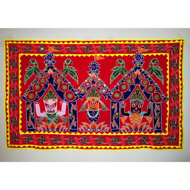 Unique colorful Temple Art Wall Hanging from Pipili-Appliques-OdiKala Handicrafts-34 cm length and 55 cm width-OdiKala