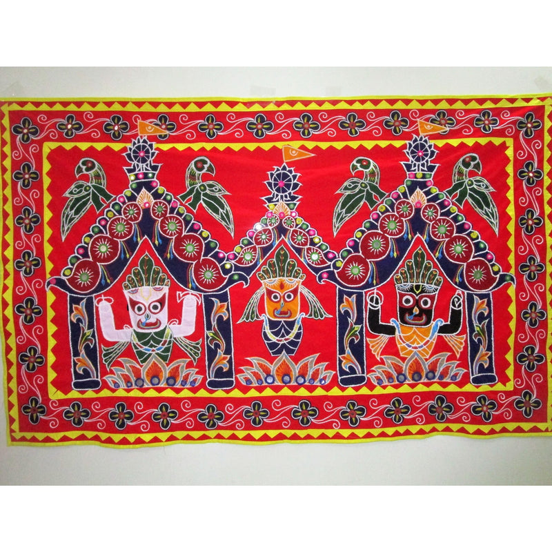 Unique colorful Temple Art Wall Hanging from Pipili-Appliques-OdiKala Handicrafts-34 cm length and 55 cm width-OdiKala