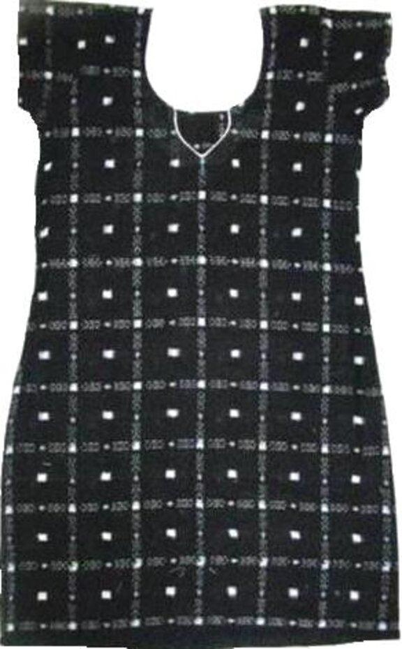 Handloom Ikat Cotton Kurti, Size 34", Black