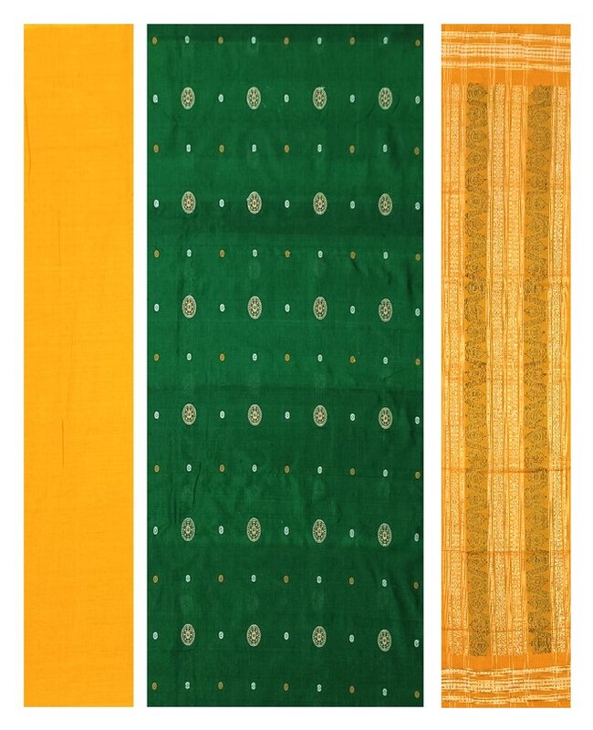 Exquisite Sambalpuri Bapta Dress Material, Green yellow combination
