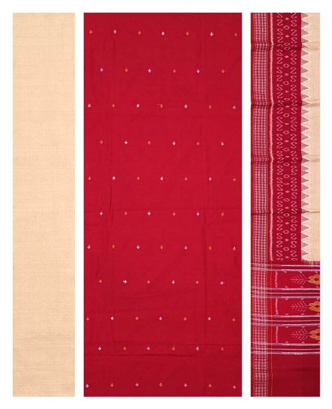 Exquisite Sambalpuri Silk Bapta Dress Material set, Red color base