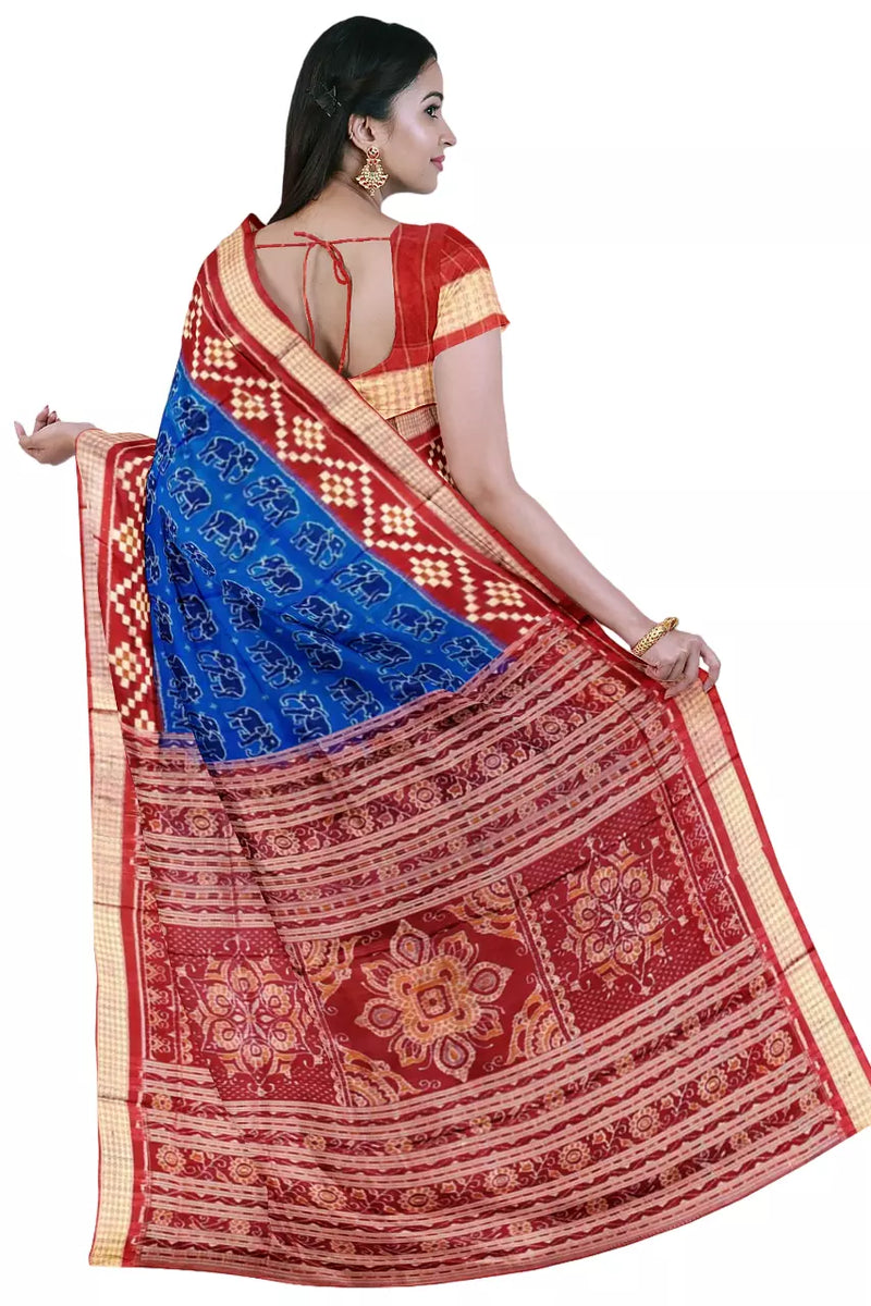 Elephant Design Sambalpuri Silk Saree with Blouse Piece