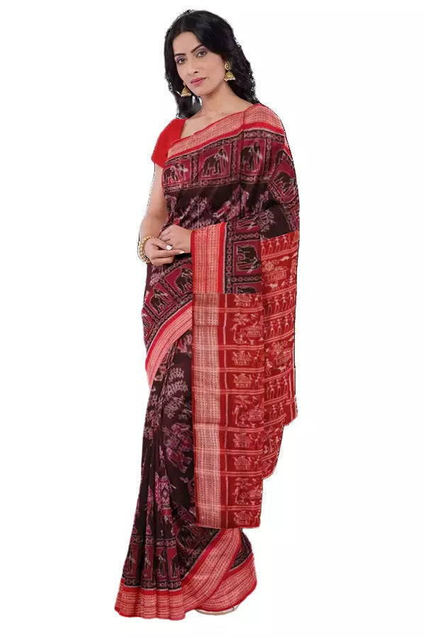 Elephant design sambalpuri cotton saree with blouse piece