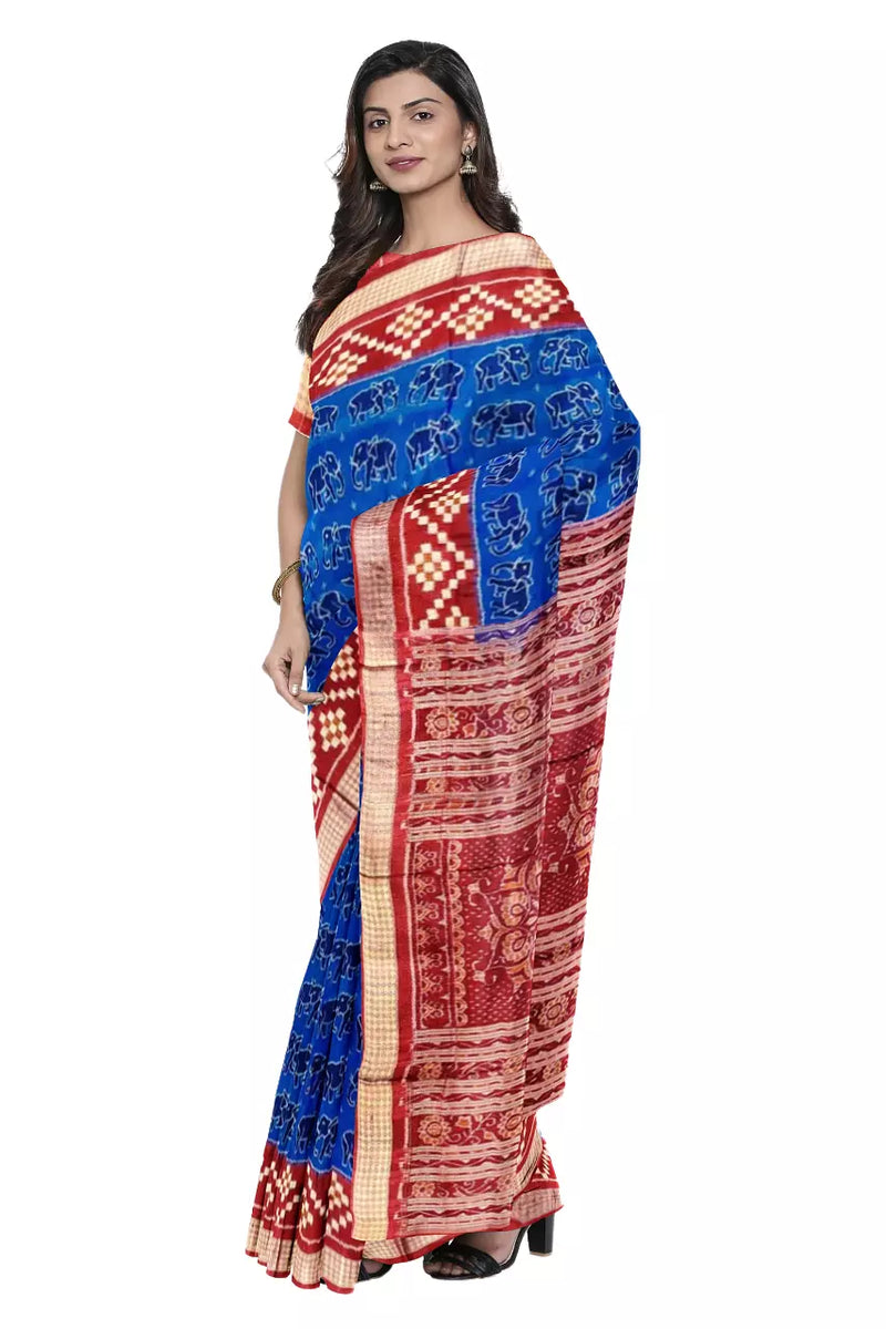 Elephant Design Sambalpuri Silk Saree with Blouse Piece